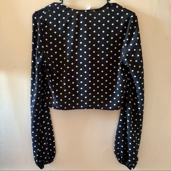 dolls kill black and white polka dot tie front top - Picture 4 of 6